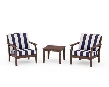 Draper James™ by  POLYWOOD® Savannah 3-Piece Deep Seating Set in Mahogany / Cabana Stripe Navy