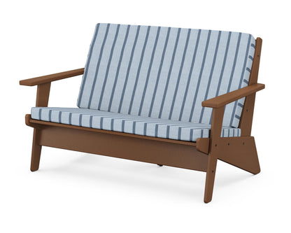 POLYWOOD® Riviera Modern Lounge Loveseat in Teak / Unwind Sky