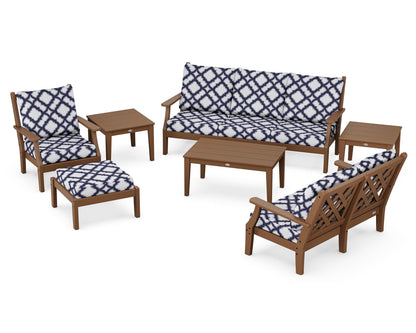 Country Living Wovendale 7-Piece Deep Seating Set in Teak / Trellis Navy