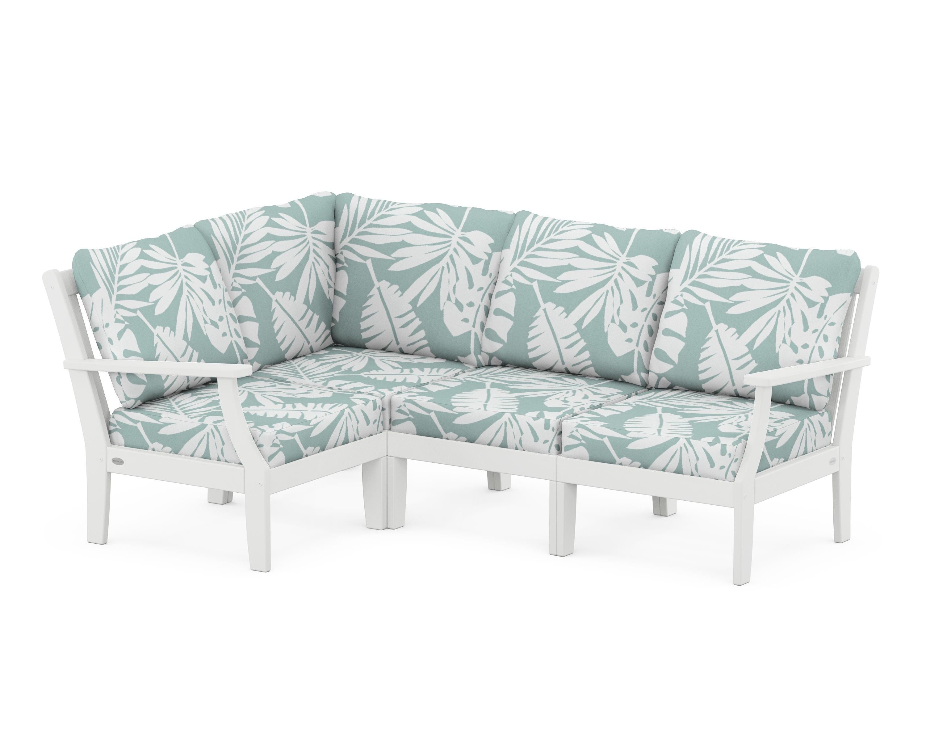 POLYWOOD® Braxton Modular 4-Piece Deep Seating Set in White / Leaf Glacier Spa