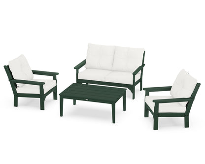 POLYWOOD® Vineyard 4-Piece Deep Seating Set in Green / Natural Linen