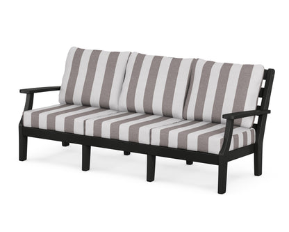 POLYWOOD® Chesapeake Deep Seating Sofa in Black / Cabana Stripe Grey Mist