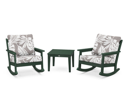 POLYWOOD® Vineyard 3-Piece Deep Seating Rocker Set in Green / Leaf Grey Mist