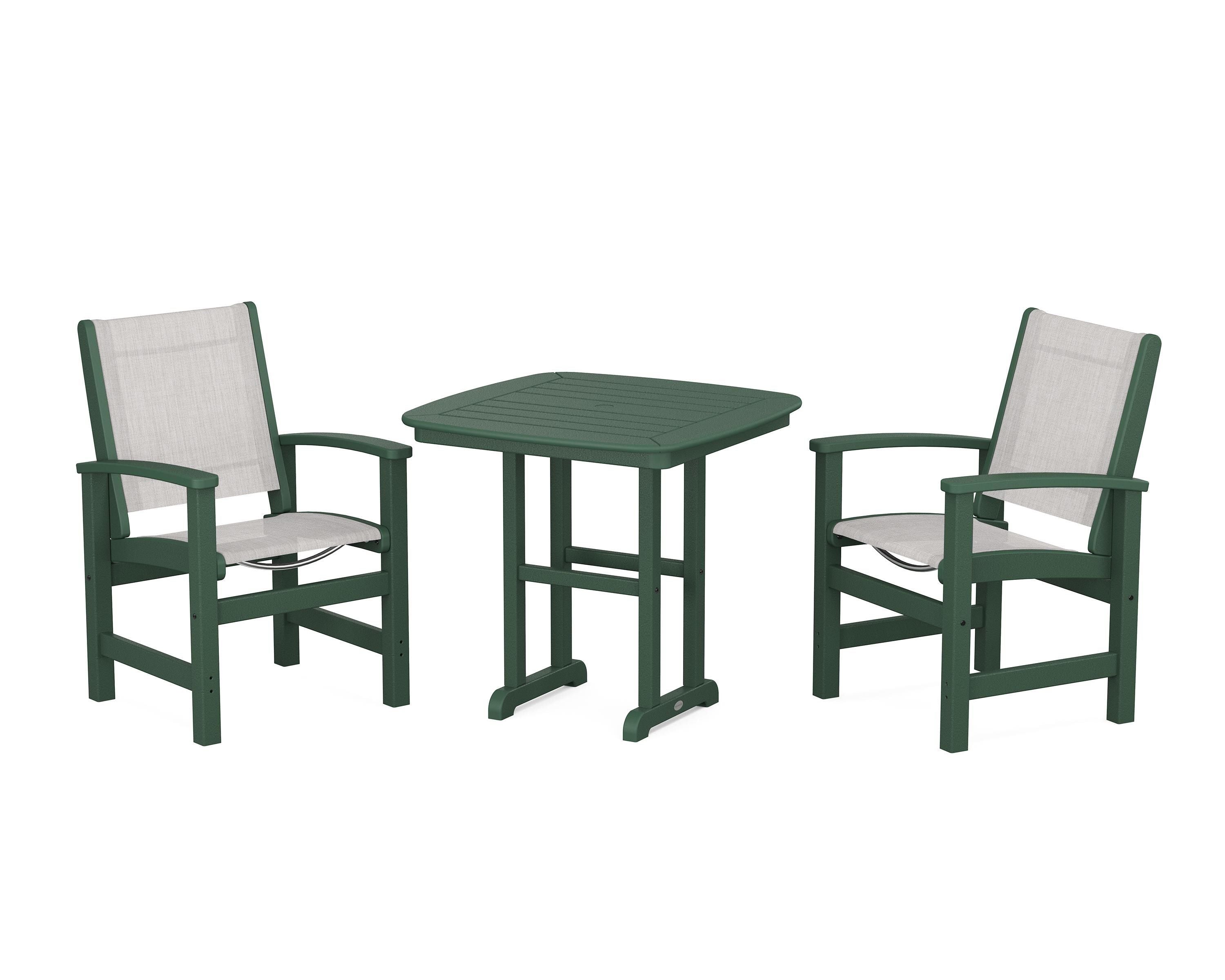 POLYWOOD® Coastal 3-Piece Dining Set in Green / Parchment Sling