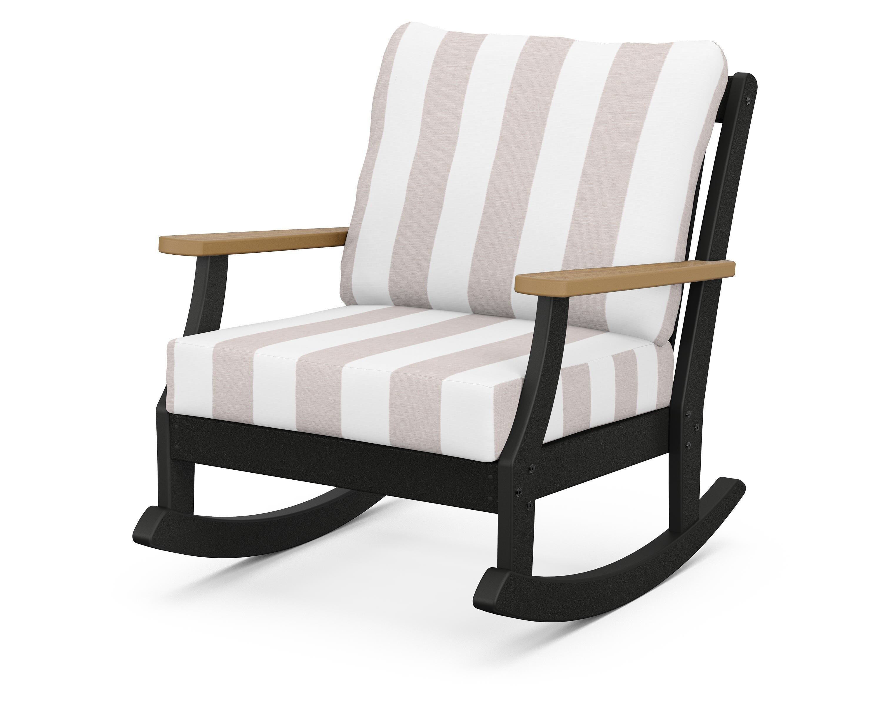 POLYWOOD® Braxton Deep Seating Rocking Chair in Black / Natural / Cabana Stripe Dune Burlap