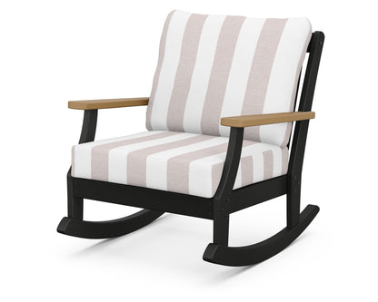 POLYWOOD® Braxton Deep Seating Rocking Chair in Black / Natural / Cabana Stripe Dune Burlap