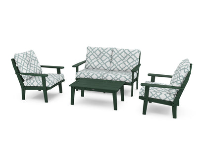 POLYWOOD® Lakeside 4-Piece Deep Seating Set in Green / Trellis Glacier Spa