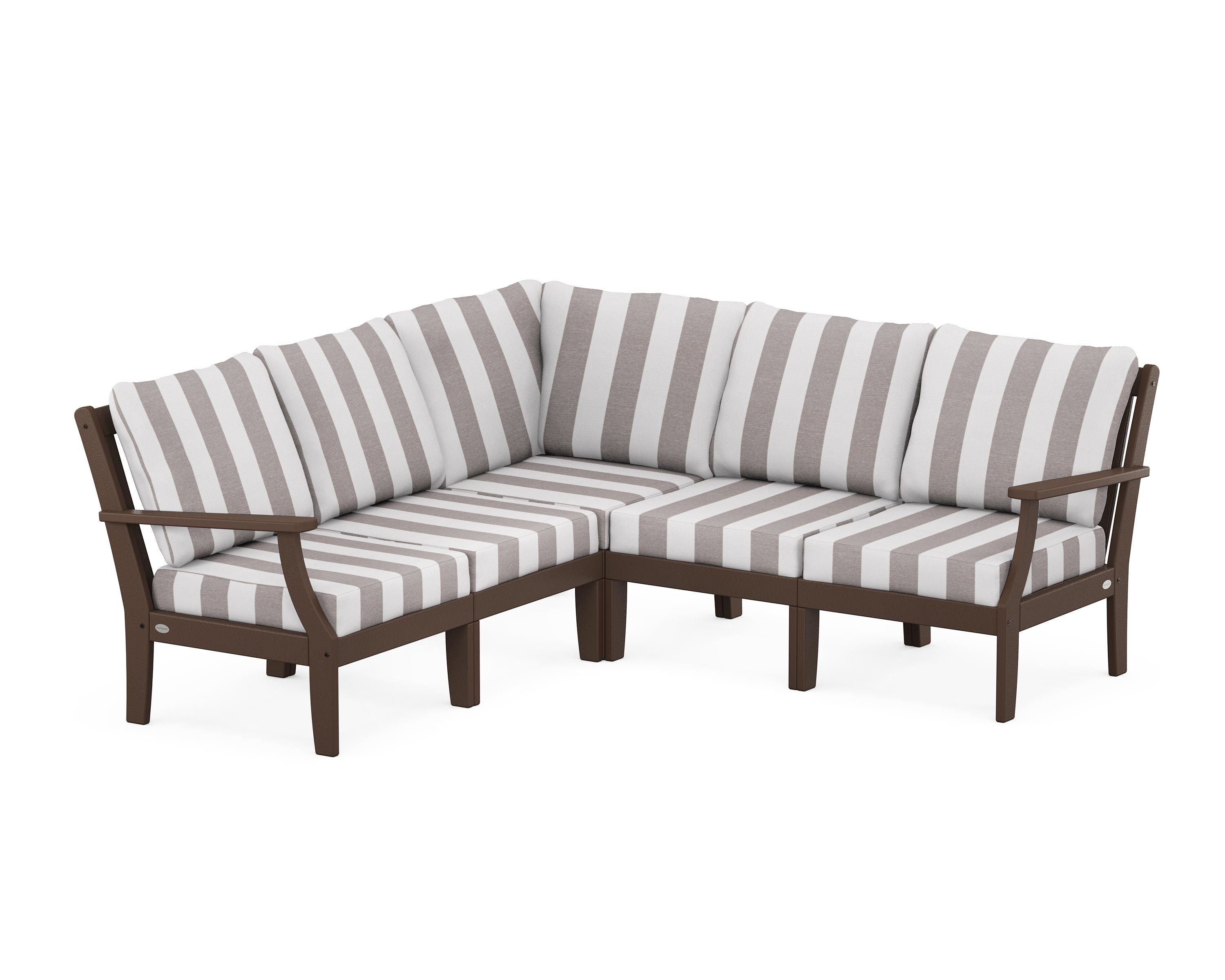 POLYWOOD® Braxton Modular 5-Piece Deep Seating Set in Mahogany / Cabana Stripe Grey Mist