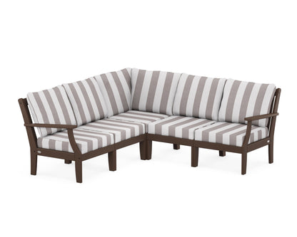 POLYWOOD® Braxton Modular 5-Piece Deep Seating Set in Mahogany / Cabana Stripe Grey Mist