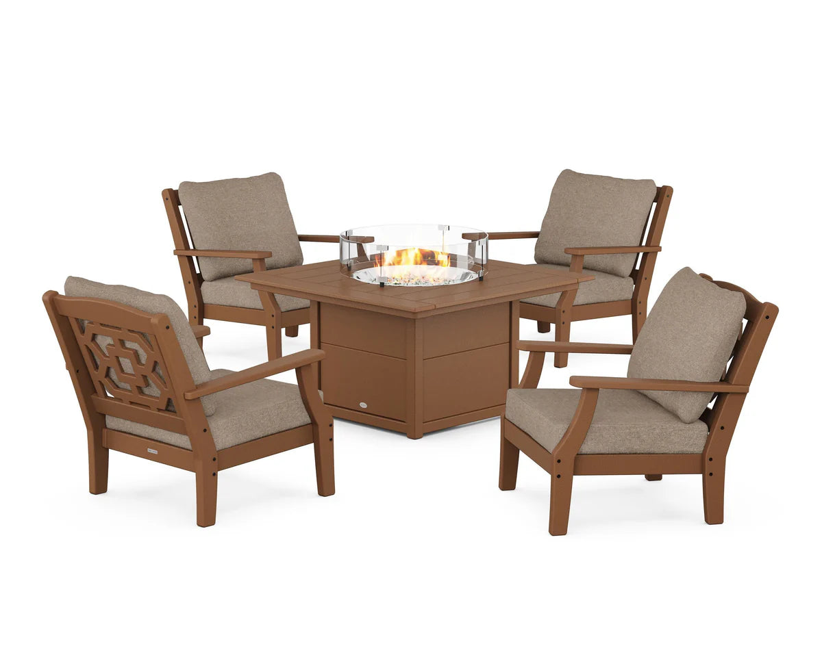 Chinoiserie 5-Piece Deep Seating Set with Fire Pit Table
