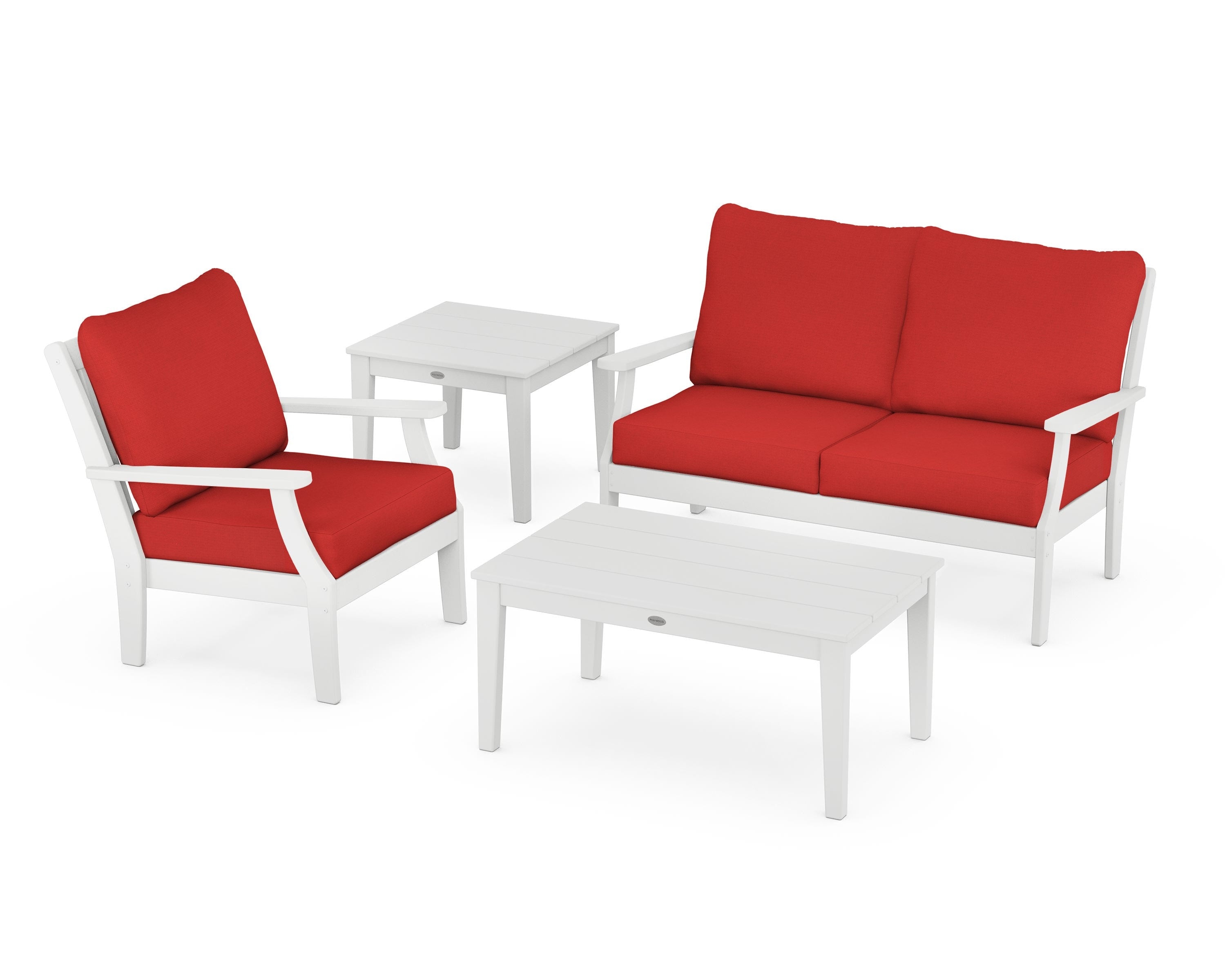 POLYWOOD® Braxton 4-Piece Deep Seating Set in White / Crimson Linen