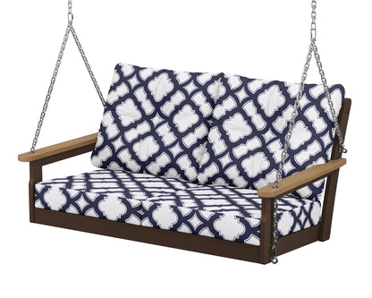 POLYWOOD® Vineyard Deep Seating Swing in Mahogany / Natural / Trellis Navy