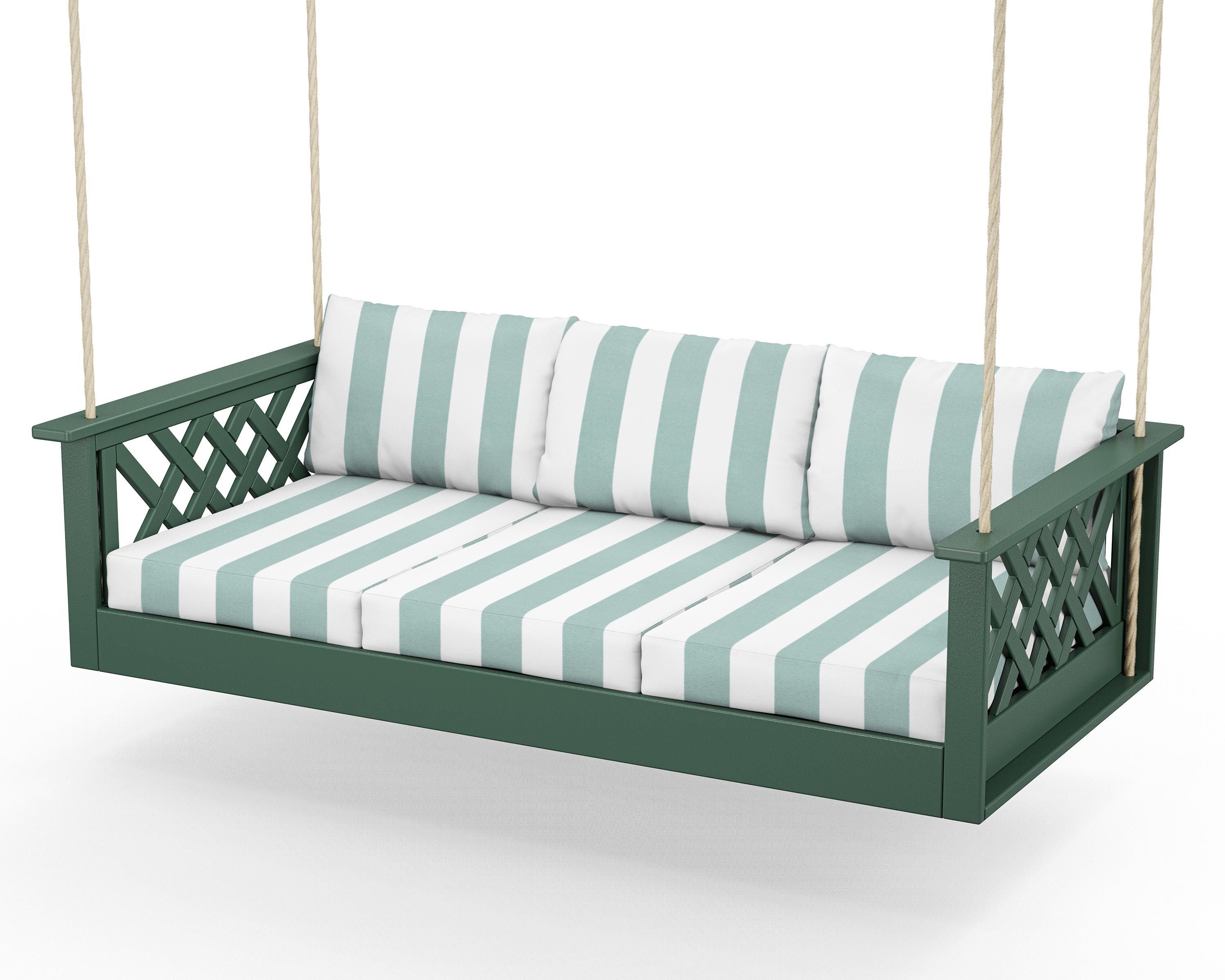 Country Living Wovendale Daybed Swing in Green / Cabana Stripe Glacier Spa