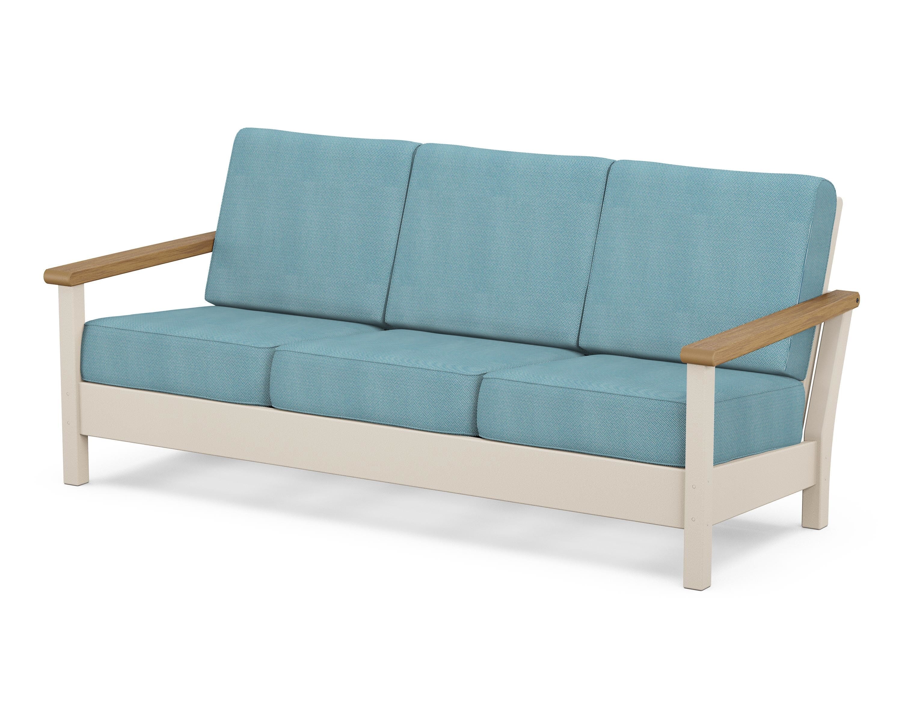 POLYWOOD® Harbour Deep Seating Sofa in Sand / Natural / Lattice Sky Blue