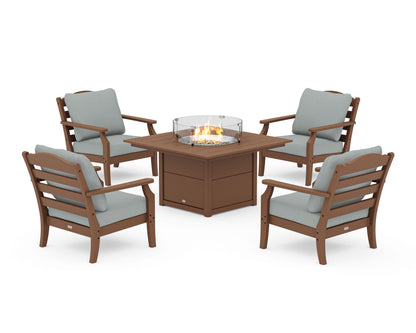 Draper James™ by  POLYWOOD® Savannah 5-Piece Deep Seating Set with Fire Pit Table in Teak / Spa