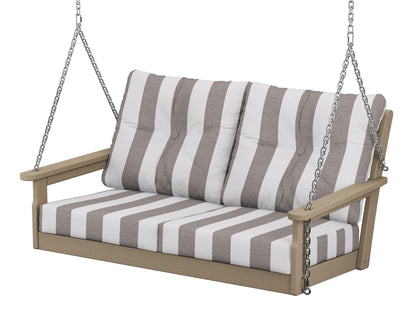 POLYWOOD® Vineyard Deep Seating Swing in Vintage Sahara / Cabana Stripe Grey Mist