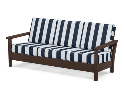 POLYWOOD® Harbour Deep Seating Sofa in Mahogany / Cabana Stripe Marine Indigo