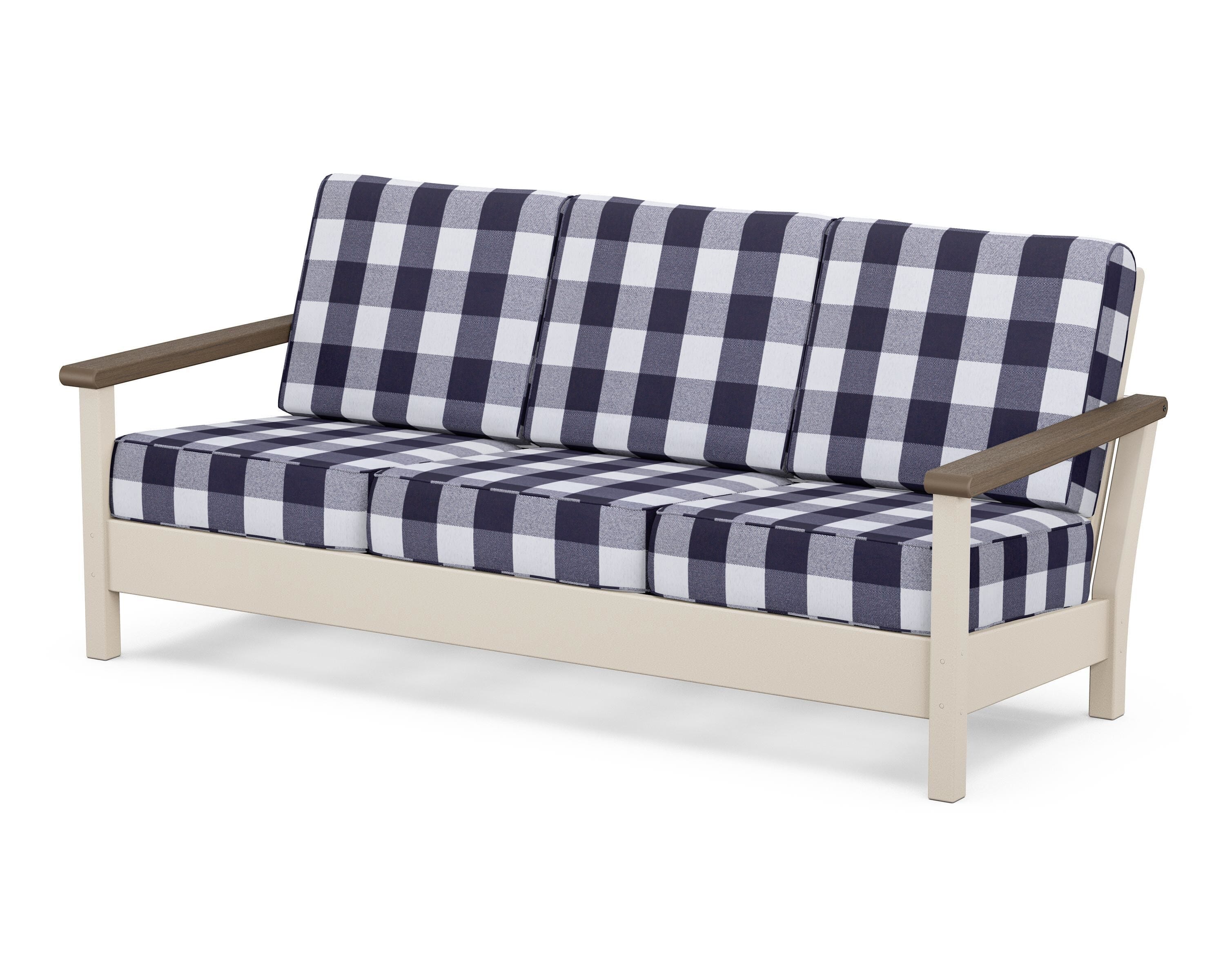 POLYWOOD® Harbour Deep Seating Sofa in Sand / Kona / Buffalo Plaid Navy