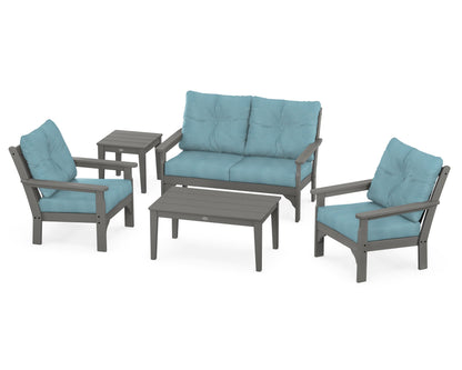 POLYWOOD® Vineyard 5-Piece Deep Seating Set in Slate Grey / Lattice Sky Blue