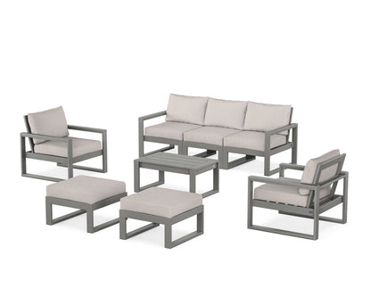 POLYWOOD® EDGE Sectional 8-Piece Lounge Sofa Set in Slate Grey / Dune Burlap