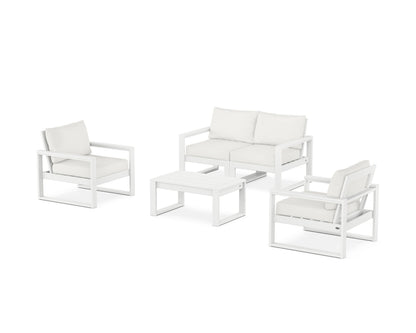 POLYWOOD® EDGE Sectional 4-Piece Deep Seating Set with Loveseat in White / Natural Linen