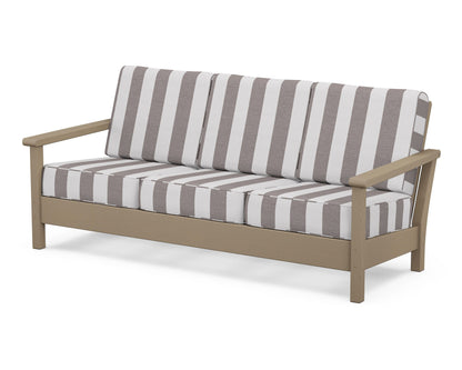 POLYWOOD® Harbour Deep Seating Sofa in Vintage Sahara / Cabana Stripe Grey Mist