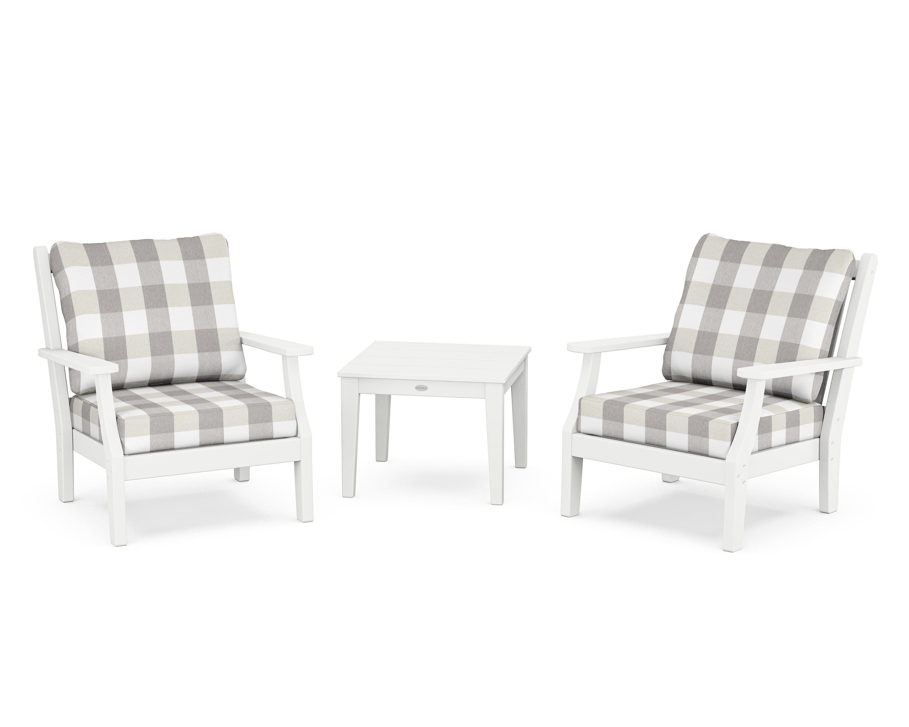 Country Living Wovendale 3-Piece Deep Seating Set in White / Buffalo Plaid Grey Mist
