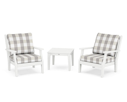 Country Living Wovendale 3-Piece Deep Seating Set in White / Buffalo Plaid Grey Mist