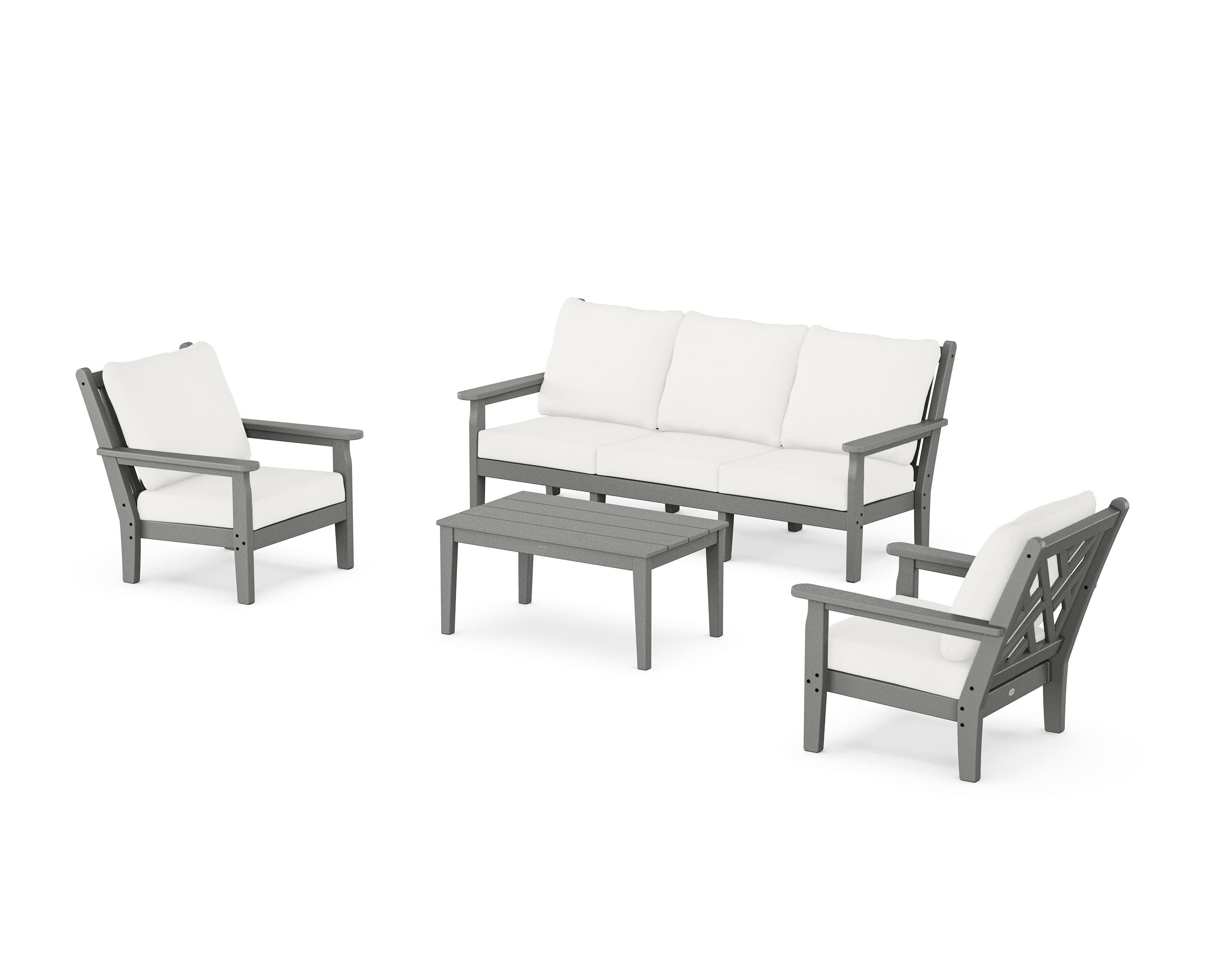 POLYWOOD® Chippendale 4-Piece Deep Seating Set with Sofa in Slate Grey / Natural Linen