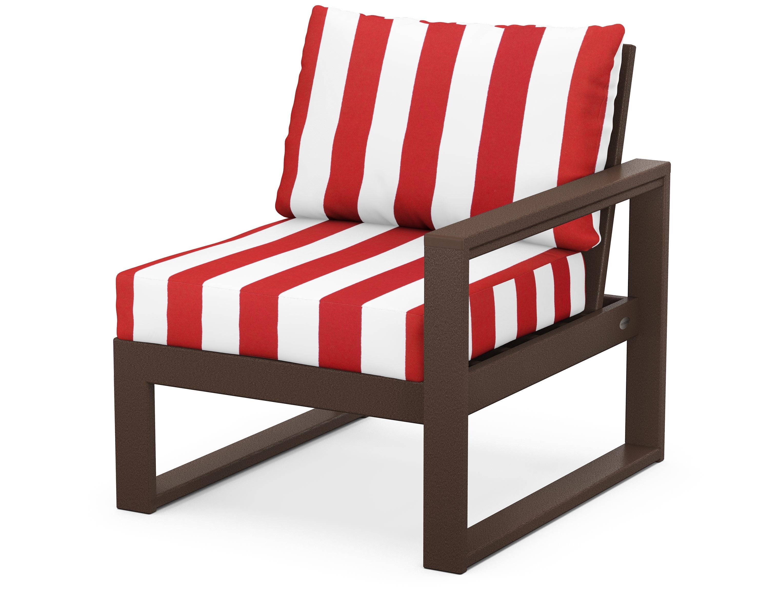 POLYWOOD® EDGE Modular Right Arm Chair in Mahogany / Cabana Stripe Crimson