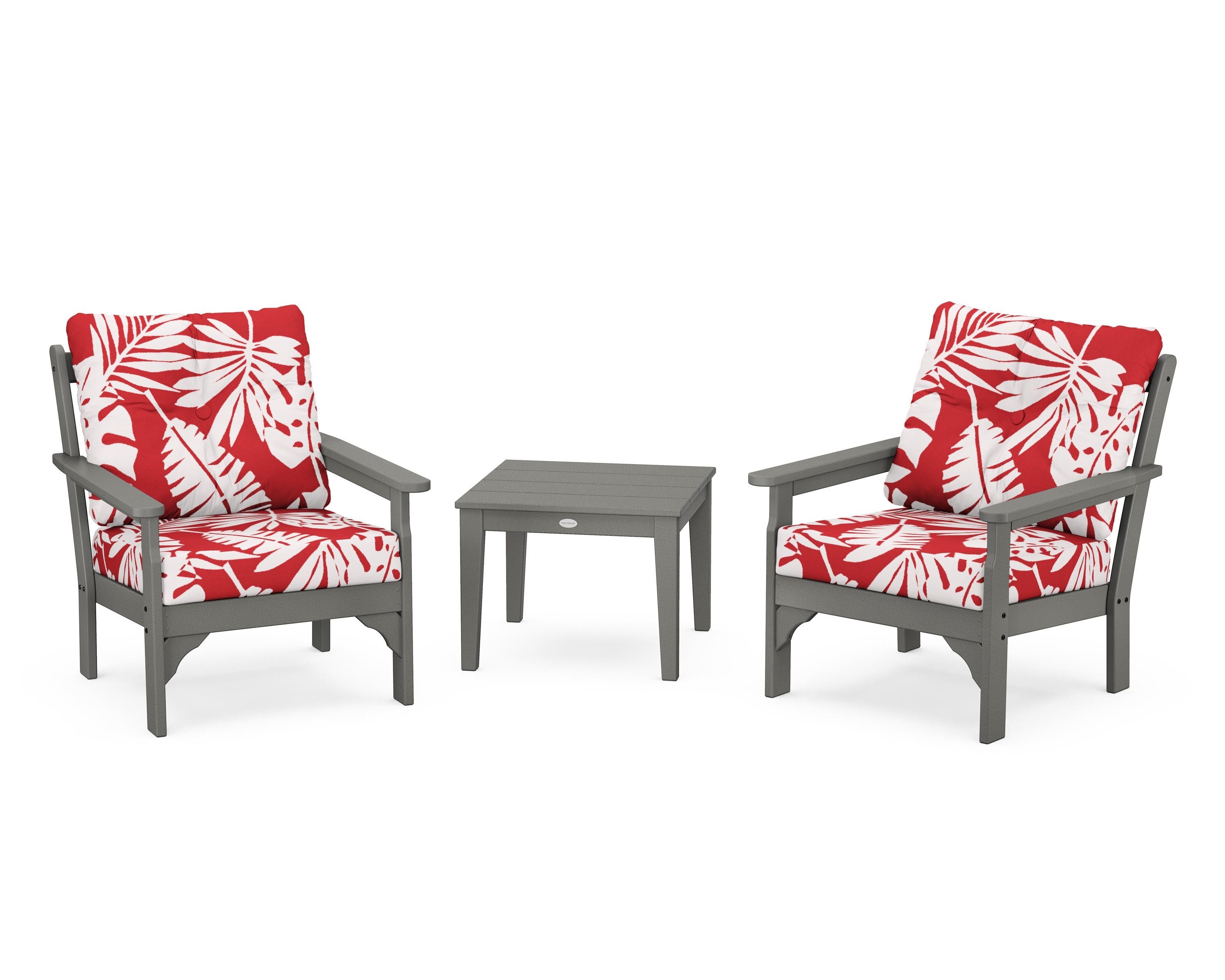 POLYWOOD® Vineyard 3-Piece Deep Seating Set in Slate Grey / Leaf Crimson