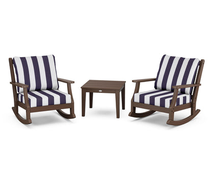 Country Living Wovendale 3-Piece Deep Seating Rocker Set in Mahogany / Cabana Stripe Navy