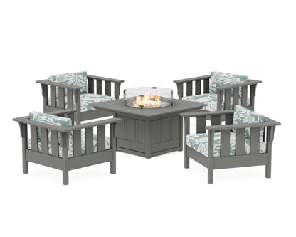 Martha Stewart by POLYWOOD® Acadia 5-Piece Deep Seating Set with Fire Pit Table in Slate Grey / Leaf Glacier Spa