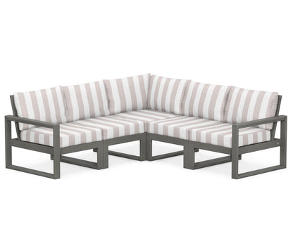 POLYWOOD® EDGE 5-Piece Modular Deep Seating Set in Slate Grey / Cabana Stripe Dune Burlap