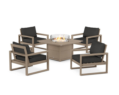 POLYWOOD® EDGE Sectional 5-Piece Deep Seating Set with Fire Pit Table in Vintage Sahara / Spectrum Carbon
