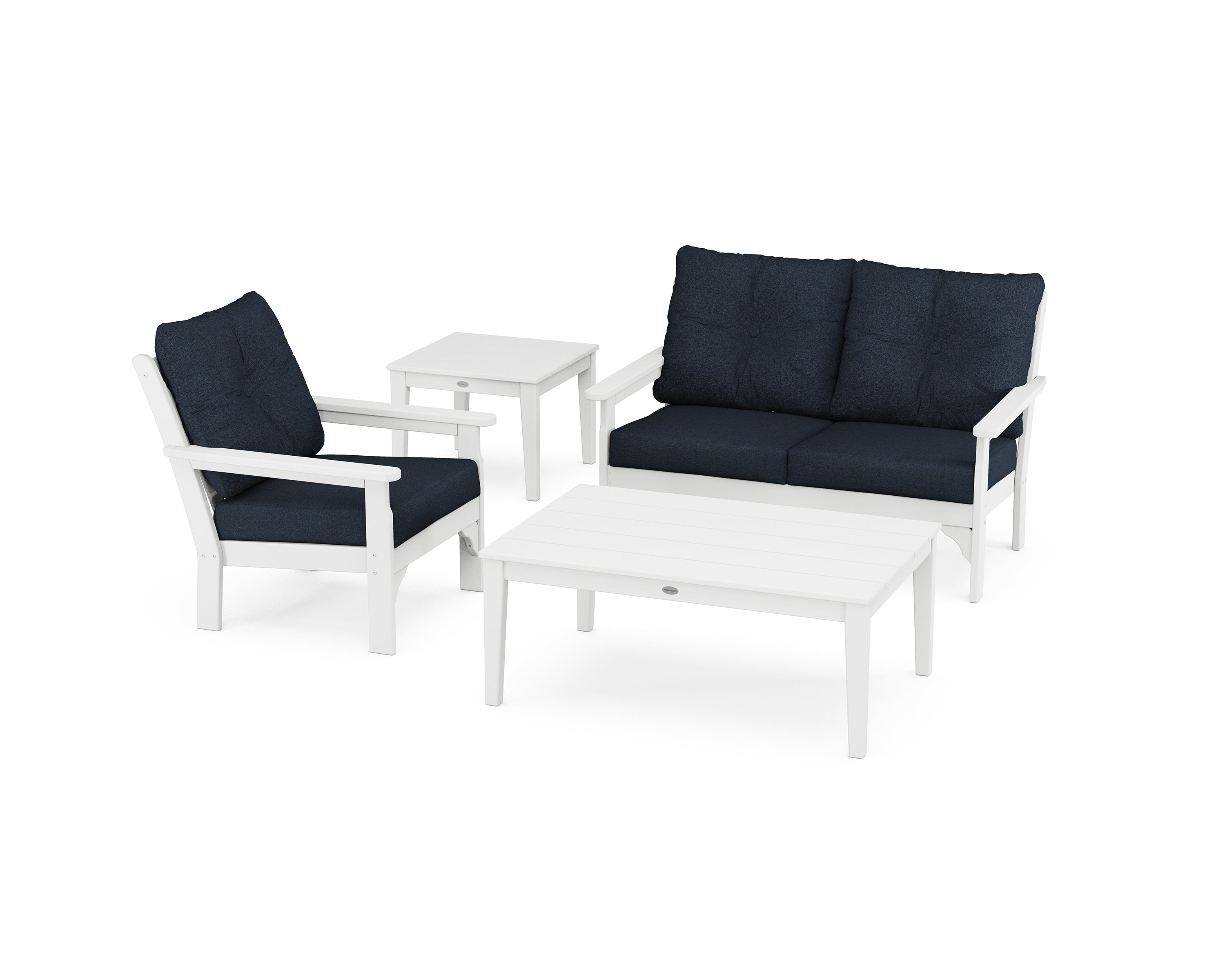 POLYWOOD® Vineyard 4-Piece Deep Seating Set in White / Marine Indigo