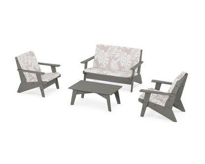 POLYWOOD® Riviera Modern Lounge 4-Piece Set in Slate Grey / Leaf Dune Burlap