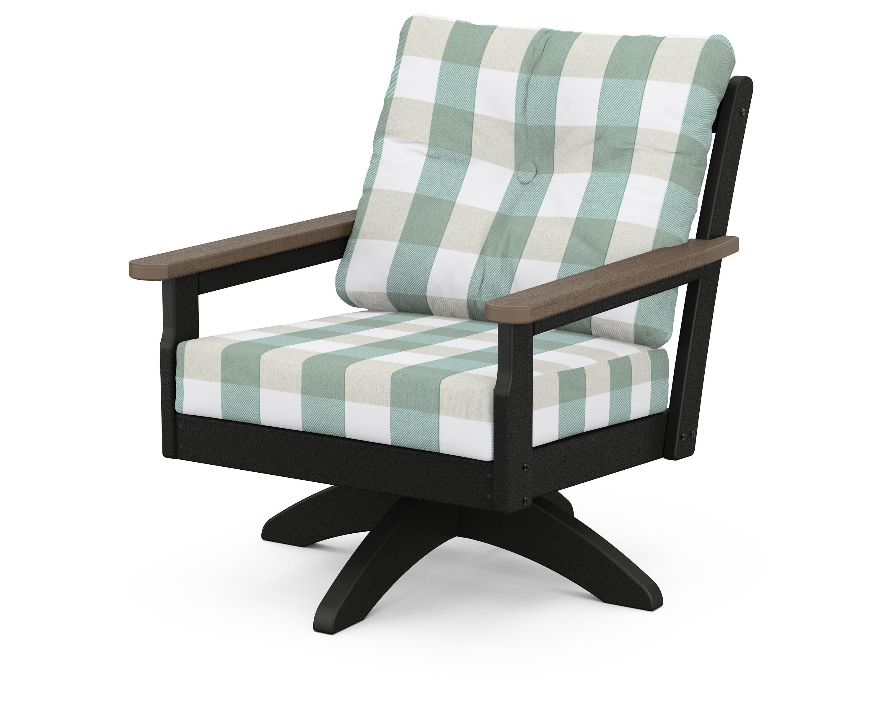 POLYWOOD® Vineyard Deep Seating Swivel Chair in Black / Kona / Buffalo Plaid Glacier Spa