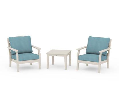Draper James™ by  POLYWOOD® Savannah 3-Piece Deep Seating Set in Sand / Lattice Sky Blue