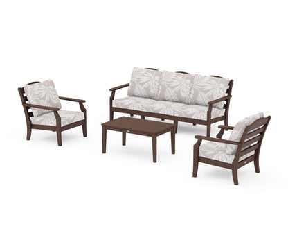 Draper James™ by  POLYWOOD® Savannah 4-Piece Deep Seating Set with Sofa in Mahogany / Leaf Dune Burlap