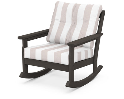 POLYWOOD® Vineyard Deep Seating Rocking Chair in Vintage Coffee / Cabana Stripe Dune Burlap