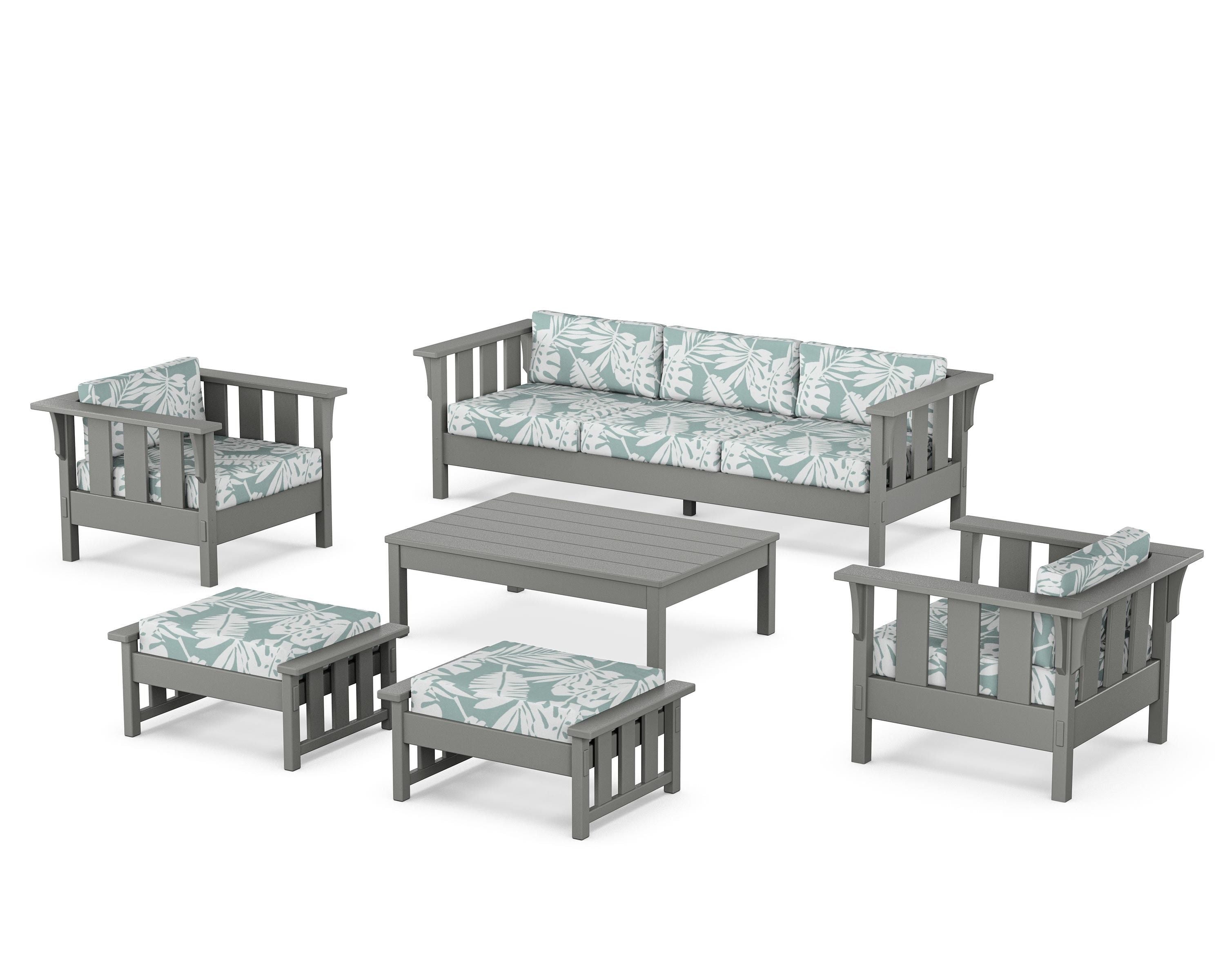 Martha Stewart by POLYWOOD® Acadia 6-Piece Lounge Sofa Set in Slate Grey / Leaf Glacier Spa