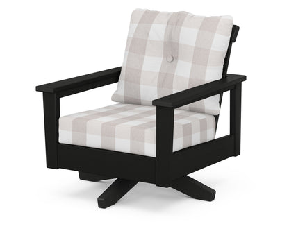POLYWOOD® Prescott Deep Seating Swivel Chair in Black / Buffalo Plaid Dune Burlap