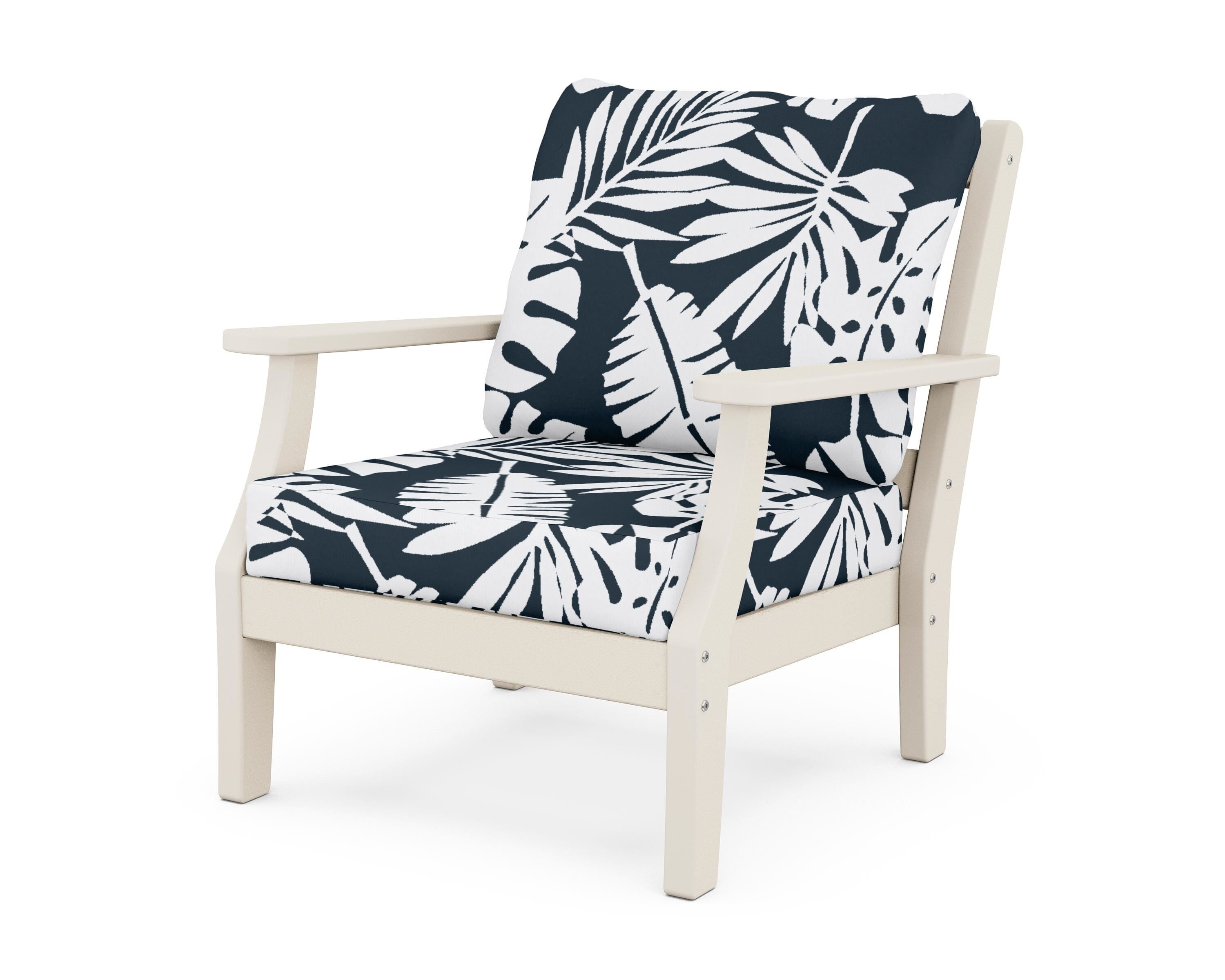 Martha Stewart by POLYWOOD® Chinoiserie Deep Seating Chair in Sand / Leaf Marine Indigo