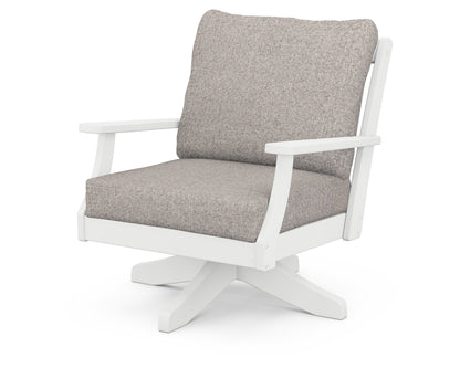 POLYWOOD® Braxton Deep Seating Swivel Chair in White / Weathered Tweed