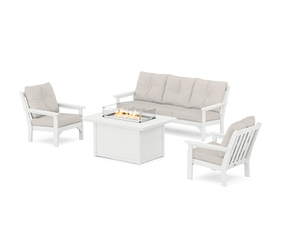POLYWOOD® Vineyard Deep Seating Fire Pit Table Set in White / Cast Ash