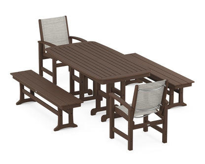 POLYWOOD® Coastal 5-Piece Dining Set in Mahogany / Birch Sling