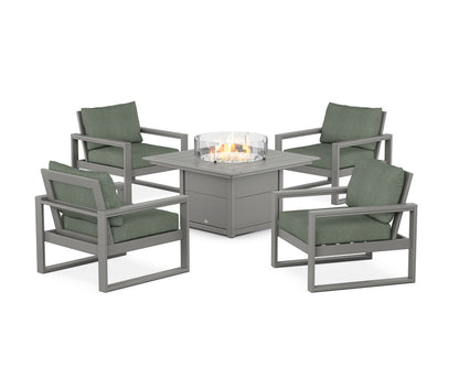 POLYWOOD® EDGE Sectional 5-Piece Deep Seating Set with Fire Pit Table in Slate Grey / Cast Sage