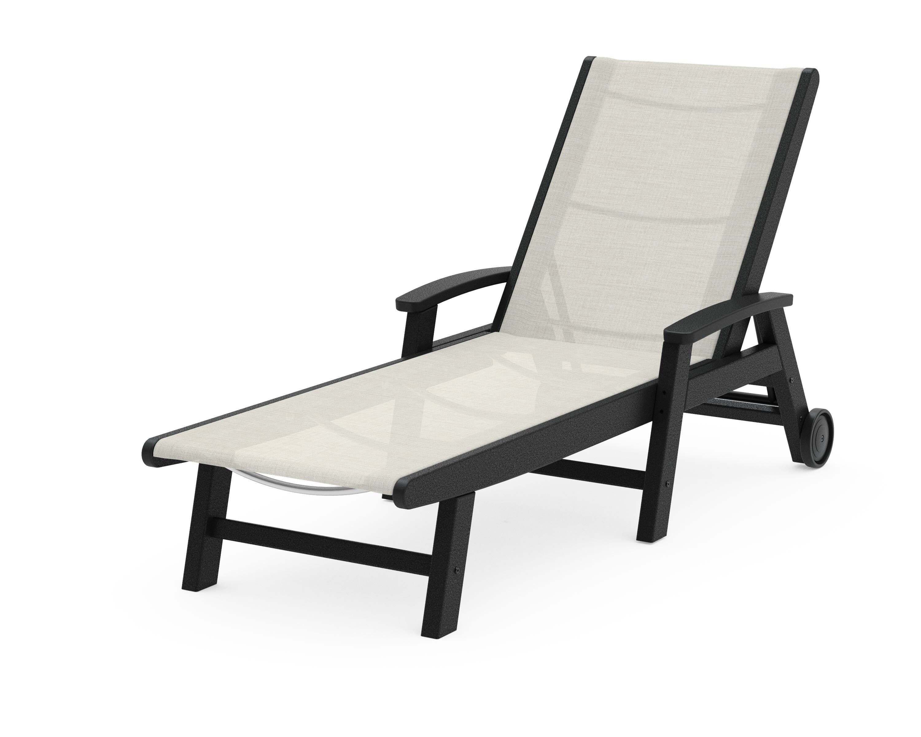 POLYWOOD® Coastal Chaise with Wheels in Black / Parchment Sling