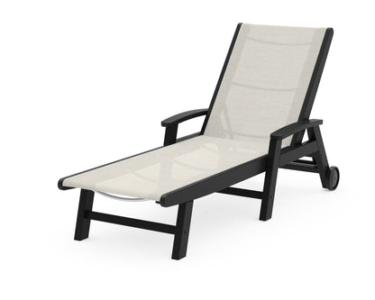 POLYWOOD® Coastal Chaise with Wheels in Black / Parchment Sling